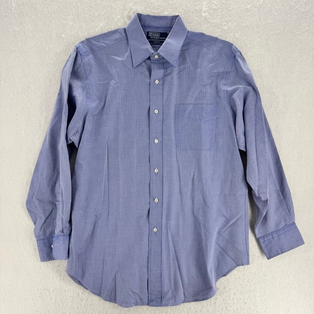 Polo Ralph Lauren - Andrew Button Down Herringbone - Blue - 16 32/33 - Mens VTG